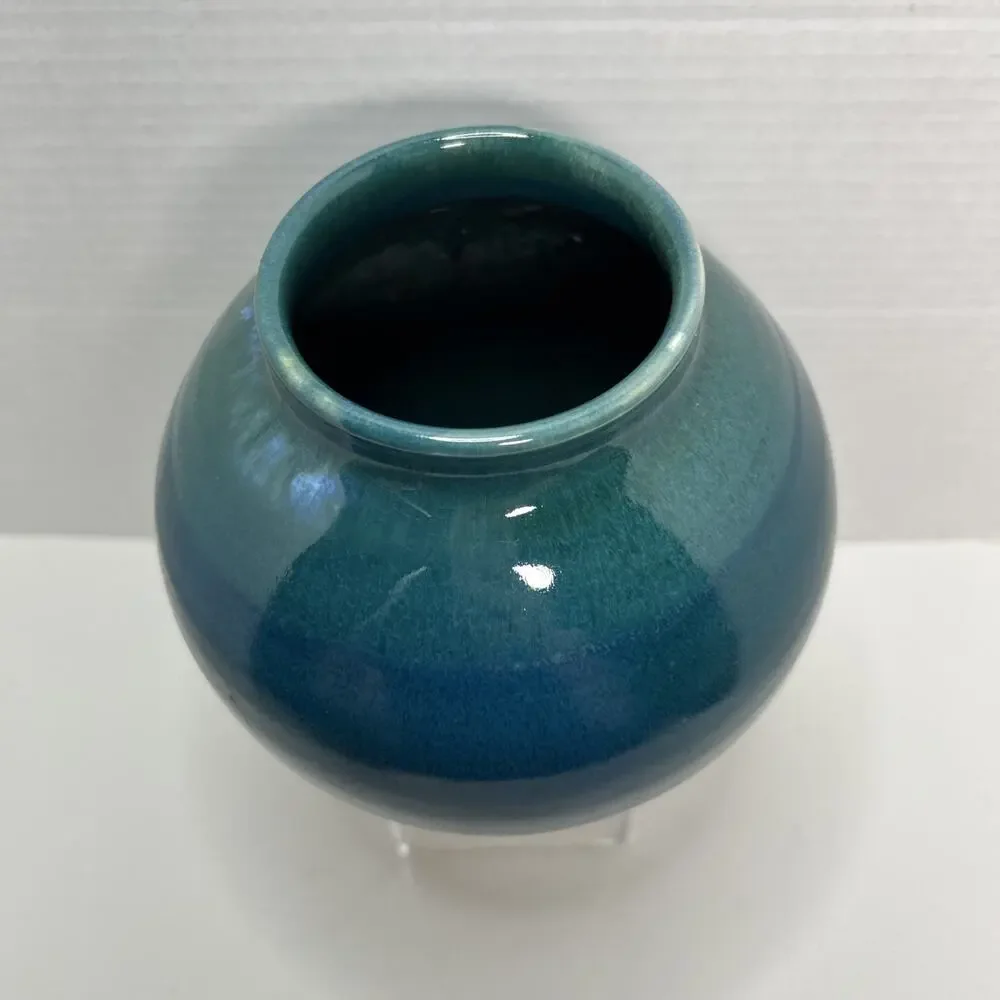 Vtg Studio Art Pottery Mottled Teal Blue Glazed 6